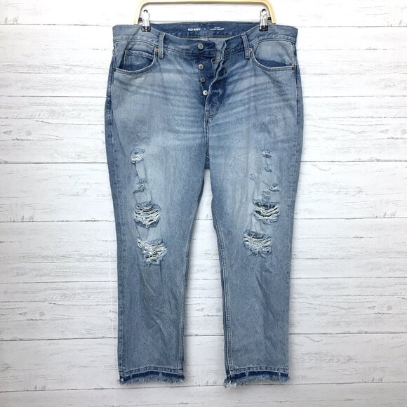 Old Navy Women's Jeans Slouchy Straight Leg High Rise Distressed Button Fly 14 - Picture 1 of 9